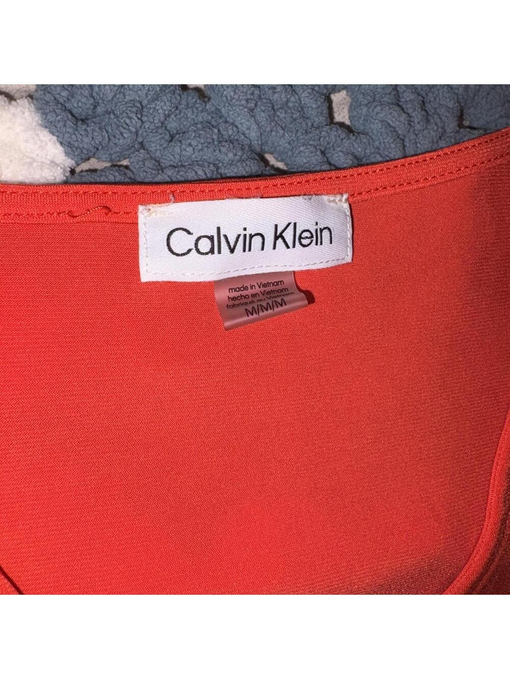 Calvin Klein Women's Red V-Neck Top with Ribbon Detail Woman’s Size M - Picture 3 of 7